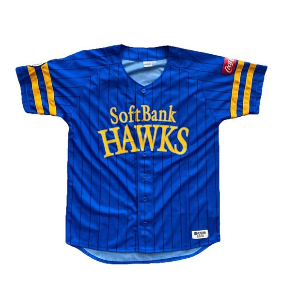 SoftBank Hawks Baseball Jersey NPB Large Blue Pinstripe 2016 Fukuoka Japan